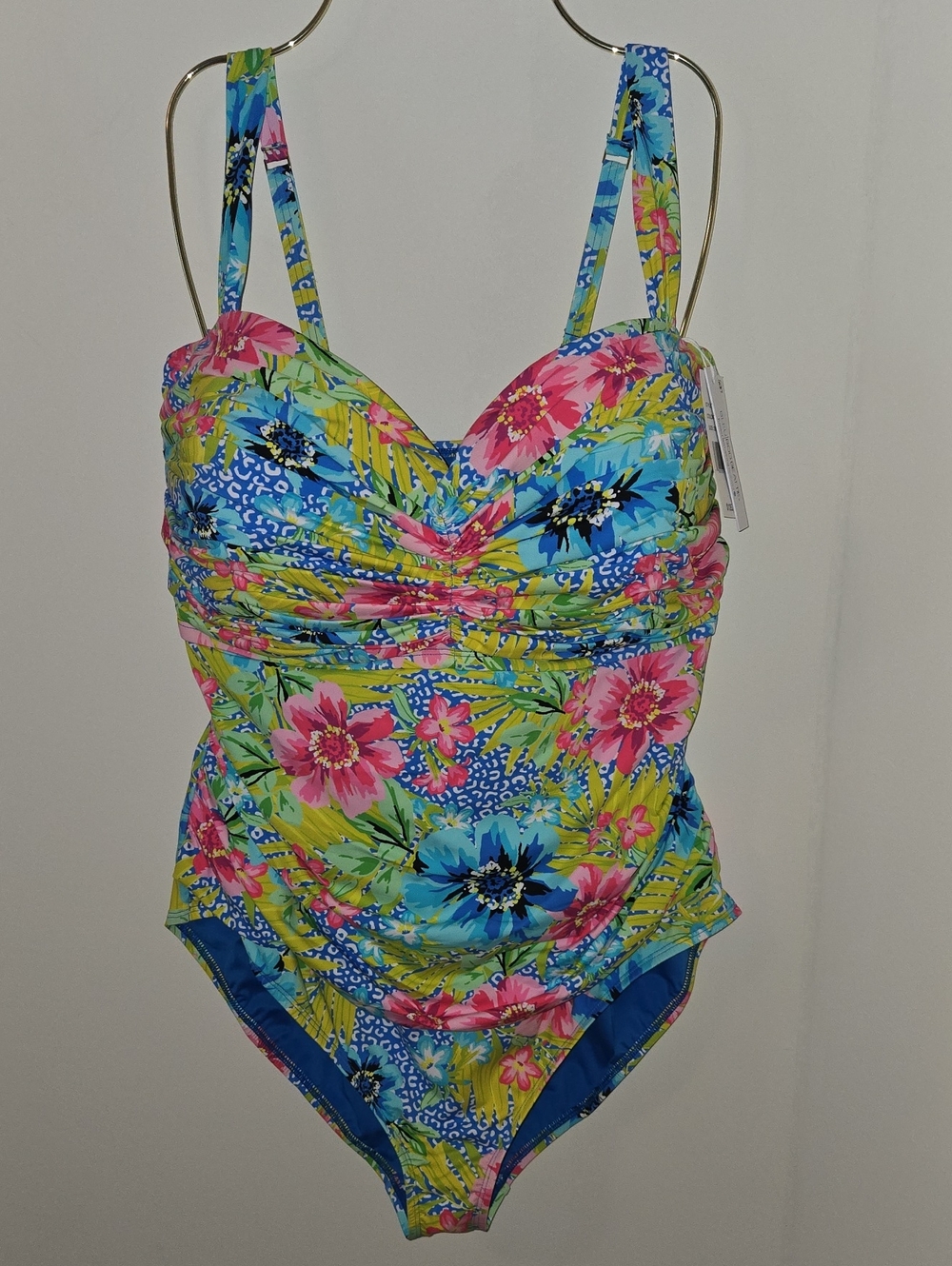 Bleu Rod Beattie Multicolor Floral One-Piece Swimsuit Underwire Front Ruche NWT